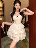 Bjlxn Woman Spring Summer New Elegant Lace Mini A-line Dresses Sleeveless  Party Prom Fashion One Piece Clothes