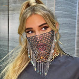 Rhinestones Mesh Mask Crystal Face Chain Masks for Belly Dancing Shows Masquerade Masks Costume Accessory