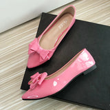 Bjlxn Women Flats Wedding Shoes Pink Cherry Red Pointed Casual Shoes Female Summer Spring Slip on Bowknot Flat Heel Ballet Shoes 33-43