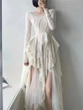 Bjlxn French Vintage Elegant Lace Dress Women 2024 Spring Summer New Irregular Splicing Long Bridesmaid Evening Party Dress Prom Robe