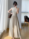 Bjlxn Spring Summer New Casual Elegant Sleeveless Knitted Midi Dress Slim Elegant Ladies  Robe