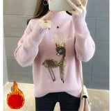 Cute Women Sweater Korean Reindeer Ugly Christmas Sweater Winter Warm Sweaters Fluffy Cashmere Jumper Turtleneck Pullover