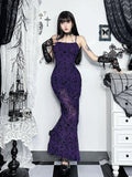 Bjlxn Vintage Elegant Purple Flocking Dress Women Dark Gothic Aesthetic Strapless Bodycon Dress Sexy Evening Party Dress Femme