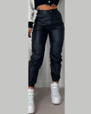 Cuffed PU Leather Pants for Women Slim Fit Long Skinny Trousers Casual and Cuffed Fashion Spring, Lady 2024