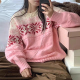 Bjlxn Korean Lazy Style Sweater Woman 2025 Outerwears Hit Color Jacquard Pullovers Loose Knitted Ropa Mujer Autumn Winter Clothes