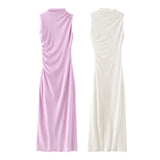 Bjlxn  Spring And Summer Women's New Fashionable Temperament Solid Color Pleated Decorative Dress