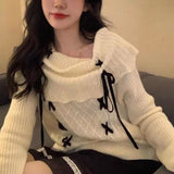 Bjlxn Youthful Woman Korean Style Sweaters Harajuku Vintage Aesthetic Jerseys Cute Cozy Bows Gyaru Knit Pullovers Autumn