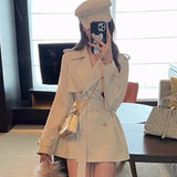 Bjlxn Elegant Lapel Blazer Coats Women Autumn New Double Breasted British Style Jacket with Belt Casual Korean Fashion Outerwear