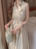 Bjlxn Summer Women Korean Style Sleeveless Dress With Belt Solid Chic Female Casual Fashion Clothes Vestidos