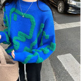 Bjlxn Sweater Woman Winter Kawaii Dinosaur Korean Style Cartoon Pullovers Long Sleeve Tops Blue Black Jerseys Outfits Streetwear