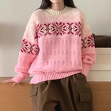 Bjlxn Korean Lazy Style Sweater Woman 2025 Outerwears Hit Color Jacquard Pullovers Loose Knitted Ropa Mujer Autumn Winter Clothes