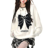 Bjlxn  Sweet Kawaii Sweaters Women Bow Y2k Harajuku Elegant Knitted Pullover Korean Style Cutecore Casual Long Sleeve Sweaters