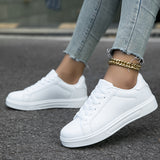 Bjlxn White Women's Versatile Low Top Flat Sneakers, Lace Up Casual Outdoor Walking Trainers