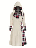 Chic Plaid Hooded Dress - Long Sleeve A-Line Style with Trendy Splicing - Perfect Casual Wear for Women - Autumn/Winter Fashion Staple