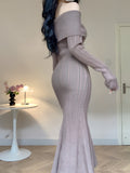 Stunning Off-Shoulder Mermaid Dress - Women's Elegant Long Sleeve Bodycon Sweater Dress for Spring & Fall - Soft, Stretchy, and Comfortable Clothing for Ladies