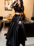 2pcs Women Long Formal Evening Prom Dress, Long Lace Cutout Sleeve A Long Skirt Cocktail Dress for Summer