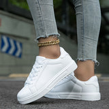 Bjlxn White Women's Versatile Low Top Flat Sneakers, Lace Up Casual Outdoor Walking Trainers