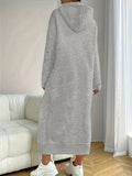 Plus Size Casual Hooded Sweatshirt Dress - Solid Color Knit Polyester Elastane Blend with Slight Stretch for Fall/Winter