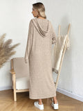 Women's Long Sleeve Pullover Dress, Elegant Solid Color, Polyester Knit, Hooded, Button Detail, Straight Fit, Adult Casual Wear for Autumn/Winter