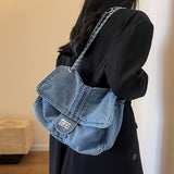 Trendy Denim Fashion Shoulder Bag, Flap Crossbody Women's Casual Handbag & Purse