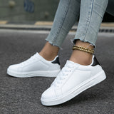 Bjlxn Plus Size Women's Round Toe Low Top Casual Walking Trainers, Flat Skate Shoes with Lace Up