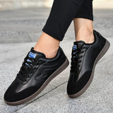 Bjlxn Casual Sneakers - Waterproof, All-Season Black Flats with Lace-Up Design for Couples