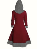 Bjlxn Cozy A-Line Cable Knit Dress - Women's Long Sleeve Color Block Drawstring Hoodie Dresses for Spring & Fall - Soft, Breathable, and Versatile Clothing for Everyday Wear