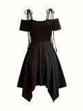 Asymmetrical Lace Up Dress - Unique Tie Shoulder, Delicate Lace Detail, Sleeveless Cami Style - Perfect for Spring and Summer, Womens Statement Clothing