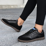 Bjlxn Casual Sneakers - Waterproof, All-Season Black Flats with Lace-Up Design for Couples