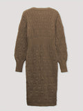 Chic Warm V-Neck Midi Sweater Dress - Hollow Detail, Semi-Sheer Elegance, Perfect for Fall/Winter