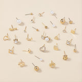 30 Pairs of Exquisite Alloy Love Letter Stud Earrings Set - Full Rhinestones, Round Faux Pearl Accents, Hypoallergenic, Comfortable Wear, Perfect for Daily Life, Party, Wedding, and Special Occasions