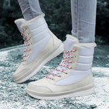 Women's Solid Color Snow Boots, Casual Lace Up Plush Lined Boots, Comfortable Winter Boots