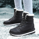 Women's Solid Color Snow Boots, Casual Lace Up Plush Lined Boots, Comfortable Winter Boots