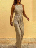 Round Neck Sleeveless Sequin Jumpsuit