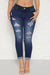 Bjlxn - Deep Blue Casual Solid Ripped High Waist Skinny Denim Jeans