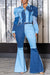 Bjlxn - Blue Fashion Casual Patchwork Contrast High Waist Boot Cut Denim Jeans