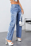 Bjlxn - Blue Casual Solid Patchwork High Waist Straight Denim Jeans