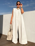 Solid Color Sleeveless Wide Leg Jumpsuits