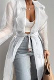 Bjlxn - White Casual Solid Cardigan Turndown Collar Outerwear