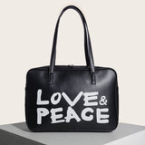 Bjlxn - Large Capacity Letter Printed Boston Bag Preppy Shouder Bag Trendy Portable Bag For Travel