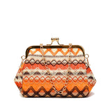 Bjlxn - Boho Straw Woven Kiss Lock Metal Chain Clutch Textured Frame Purse Crossbody Bag