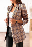 Bjlxn - British Style Elegant Plaid Print Buckle Turndown Collar Outerwear(3 Colors)