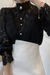 Bjlxn - Elegant Patchwork Lace Hollowed Out Buckle Mandarin Collar Blouses(3 Colors)