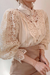 Bjlxn - Elegant Patchwork Lace Hollowed Out Buckle Mandarin Collar Blouses(3 Colors)