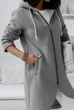 Bjlxn - Casual Solid Draw String Zipper Hooded Collar Outerwear(8 Colors)