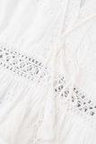 Bjlxn - Sweet Elegant Solid Tassel Embroidered Hollowed Out V Neck A Line Dresses