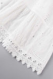 Bjlxn - Sweet Elegant Solid Tassel Embroidered Hollowed Out V Neck A Line Dresses