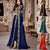 Elegant Stand Collar Women Dress Muslim Abaya 2 Piece Set Floral Full Sleeve Big Swing A-line Party Maxi Vestidos Long Dresses