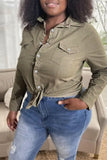 Bjlxn - Army Green Fashion Casual Solid Patchwork Turndown Collar Long Sleeve Regular Denim Jacket