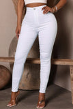 Bjlxn - White Casual Solid Patchwork High Waist Skinny Denim Jeans